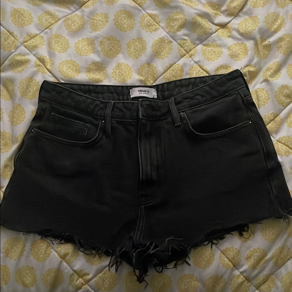 Forever 21 Black Jean Shorts Distressed Frayed Hem